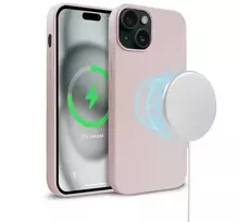 Crong Color Cover Magnetic – dėklas iPhone 15 MagSafe (smėlio rožinis)