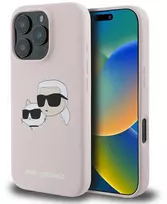 Karl Lagerfeld Liquid silikoninis Double Heads MagSafe Apple iPhone 16 Pro Max dėklas telefonui rožinės spalvos