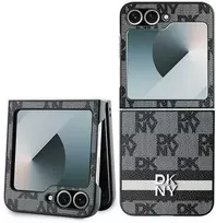 DKNY PU Leather Checkered Pattern and Stripe Samsung Galaxy Z Flip6 dėklas telefonui juodos spalvos