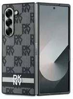 DKNY PU Leather Checkered Pattern and Stripe Samsung Galaxy Z Fold6 dėklas telefonui juodos spalvos