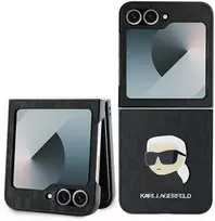 Karl Lagerfeld PU Saffiano Monogram Karl Head Samsung Galaxy Z Flip6 dėklas telefonui juodos spalvos