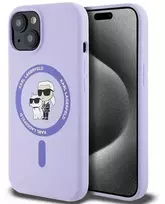 Karl Lagerfeld silikoninis Karl&Choupette Heads Ring MagSafe iPhone 15 - dėklas telefonui violetinės spalvos