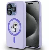 Karl Lagerfeld silikoninis Karl&Choupette Heads Ring MagSafe Apple iPhone 15 Pro - dėklas telefonui violetinės spalvos
