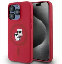 Karl Lagerfeld Silicone Karl&Choupette Heads Ring MagSafe Case Apple iPhone 15 Pro - dėklas telefonui raudonos spalvos