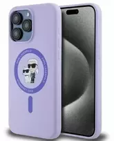 Karl Lagerfeld silikoninis Karl&Choupette Heads Ring MagSafe Apple iPhone 15 Pro Max - dėklas telefonui violetinės spalvos