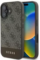 GUESS dėklas skirtas Apple iPhone 16 Plus GUHCP16MG4GLBR (PC/TPU 4G PU Bottom Stripe) rudos spalvos