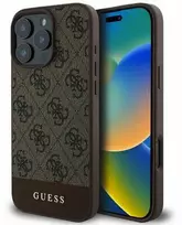 Guess 4G Bottom Stripe - dėklas, skirtas Apple iPhone 16 Pro, rudos spalvos
