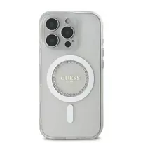 Guess GUHMP16XPFTDTEH Apple iPhone 16 Pro Max 6.9" baltos spalvos kietas dėklas IML Rhinestones MagSafe
