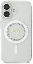 Guess IML Rhinestones Ring MagSafe Apple iPhone 16 dėklas telefonui baltos spalvos