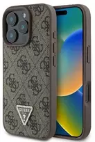GUESS dėklas skirtas Apple iPhone 16 Pro GUHCP16LP4TDPW (PU Leather 4G Triangle Strass) rudos spalvos