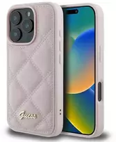 Guess Quilted Metal Logo Apple iPhone 16 Pro - dėklas telefonui rožinės spalvos