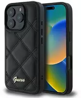 Guess Quilted Metal Logo Apple iPhone 16 Pro - dėklas telefonui juodos spalvos