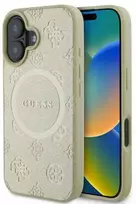 Guess GUHMP16SPSAPSMED iPhone 16 6.1" auksinis kietas dėklas Saffiano Peony Classic Logo MagSafe