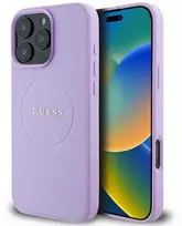Guess PU Grained Classic Logo MagSafe Apple iPhone 16 Pro Max dėklas telefonui violetinės spalvos