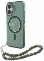 Guess IML Glitter With Pearl Strap MagSafe case Apple iPhone 16 Plus - dėklas telefonui žalios spalvos