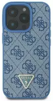 Guess GUHCP16SP4TDSCPB iPhone 16 6,1 col. mėlynas kietas dėklas su odos metalo logotipu ir „Strass" crossbody dirželiu