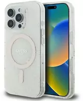 Apple iPhone 16 Pro Guess IML 4G Background MagSafe (GUHMP16LH4DTEH) dėklas telefonui baltos spalvos