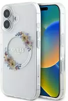 Apple iPhone 16 Plus Guess IML Flowers Wreath MagSafe (GUHMP16MHFWFCT) dėklas telefonui skaidrus