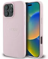 Apple iPhone 16 Pro Guess Grained Ring MagSafe (GUHMP16LPGHSMMP) dėklas telefonui rožinės spalvos