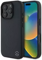 Mercedes MB Wood Imitation Leather MagSafe Apple iPhone 16 Pro Max - Navy dėklas telefonui mėlynos spalvos