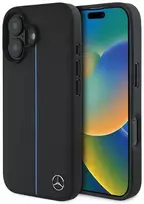 Mercedes MB dėklas telefonui mėlynos spalvos Line Leather MagSafe Apple iPhone 16 Case - dėklas telefonui juodos spalvos