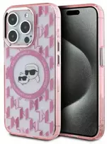 Apple iPhone 15 Pro Max Karl Lagerfeld IML Monogram Karl&Choupette Head MagSafe (KLHMP15XHMCKMHP) dėklas telefonui rožinės spalvos