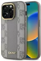 DKNY DKHMP14LPCPVSLE Apple iPhone 14 Pro 6.1" dėklas telefonui pilkos spalvos Leather Checkered Mono Pattern MagSafe