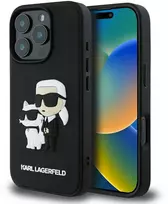 Karl Lagerfeld PU Saffiano Karl and Choupette Apple iPhone 16 Pro Max dėklas telefonui juodos spalvos
