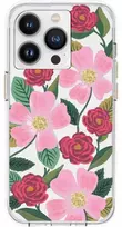 Rifle Paper Skaidrus šautuvų popierius – aukso spalvos dėklas skirtas iPhone 14 Pro (Rose Galden)