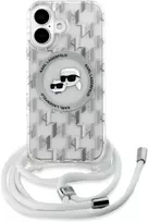 Karl Lagerfeld KLHMP16SHCKCKLCT Apple iPhone 16 6.1' dėklas telefonui skaidrus IML Crossbody Monogram Karl & Choupette Head MagSafe