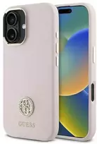 Guess GUHCP16SM4DGPP iPhone 16 6.1″ rožinės spalvos kietas dėklas Silicone Logo Strass 4G