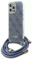 Guess GUHCP16LHC4SEB Apple iPhone 16 Pro 6.3" dėklas telefonui mėlynos spalvos Crossbody Cord 4G Print