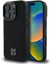 DKNY PU Leather Stack Logo Magsafe Apple iPhone 16 Pro dėklas telefonui juodos spalvos