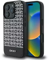 DKNY PU Leather Repeat Pattern Bottom Stripe MagSafe Apple iPhone 16 Pro dėklas telefonui juodos spalvos