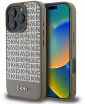 Dėklas DKNY PU odos kartotinio rašto apatinė juostelė MagSafe Apple iPhone 16 Pro Max Brown