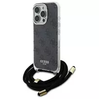 Guess GUHCP16LHC4SEK Apple iPhone 16 Pro 6.3" dėklas telefonui juodos spalvos Crossbody Cord 4G Print