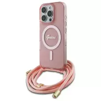 Guess GUHMP16LHCTSGNSP Apple iPhone 16 Pro 6.3" dėklas telefonui rožinės spalvos Crossbody Cord Script MagSafe