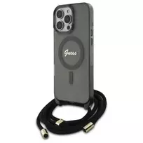 Guess GUHMP16XHCTSGNSK Apple iPhone 16 Pro Max 6.9" dėklas telefonui juodos spalvos Crossbody Cord Script MagSafe
