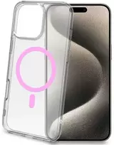 Celly „Gelskinmag“ magnetinis dėklas „MagSafe iPhone 16 Pro Max“, skaidrus + rožinis