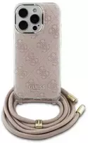 Guess GUHCP16SHC4SEP Apple iPhone 16 6.1" dėklas telefonui rožinės spalvos Crossbody Cord 4G Print