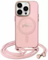 Guess GUHMP16SHCTSGNSP Apple iPhone 16 6.1" dėklas telefonui rožinės spalvos Crossbody Cord Script MagSafe