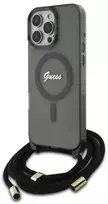 Guess GUHMP16LHCTSGNSK Apple iPhone 16 Pro 6.3" dėklas telefonui juodos spalvos Crossbody Cord Script MagSafe