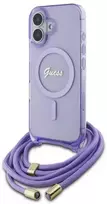 Guess GUHMP16SHCTSGNSU Apple iPhone 16 6.1" dėklas telefonui violetinės spalvos Crossbody Cord Script MagSafe