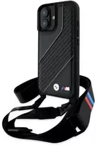 BMW BMHCP16S23PSCCK Apple iPhone 16 6.1" dėklas telefonui juodos spalvos M Edition Carbon Stripe & Strap