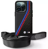 BMW BMHCP16X23PSVTK Apple iPhone 16 Pro Max 6.9" dėklas telefonui juodos spalvos M Edition Carbon Tricolor Lines & Strap