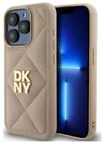 DKNY DKHCP15LPQDSLE Apple iPhone 15 Pro 6.1" dėklas telefonui gelsvos spalvos Quilted Stack Logo