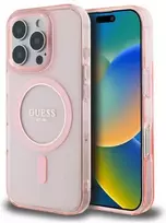 Apple iPhone 16 Pro Guess IML Glitter Circle MagSafe (GUHMP16LHFGEREP) dėklas telefonui rožinės spalvos