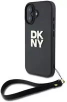 DKNY DKHCP16SPBSWSK iPhone 16 6.1' dėklas telefonui juodos spalvos su riešo dirželiu Stock Logo