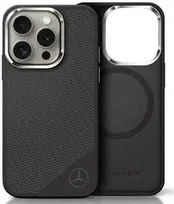 IPHONE 16 PRO Mercedes Silikoninis Tonal Logo Wood Pattern MagSafe (MEHMP16L23SUGDK) dėklas telefonui juodos spalvos