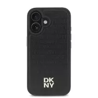 DKNY PU Leather Repeat Pattern Stack Logo MagSafe Apple iPhone 16 Plus dėklas telefonui juodos spalvos